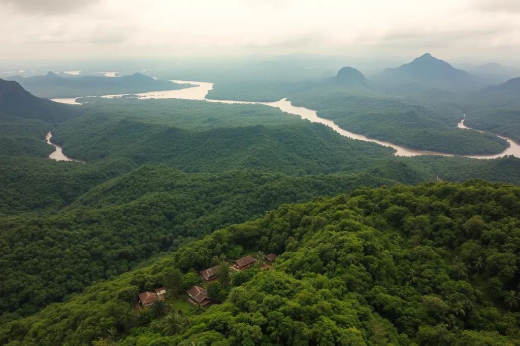 A vast, sweeping panorama of the Brazilian region, captured in stunning detail. Lush, verdant rainforests stretch out as far as the eye can see, interrupted by the winding rivers and lakes that define the landscape. In the distance, towering mountains rise up, their peaks shrouded in mist. The climate is warm and humid, with a soft, diffused light filtering through the canopy of trees. In the foreground, indigenous villages nestle among the foliage, their traditional structures blending seamlessly with the natural environment. This is a region teeming with life, both human and natural, a delicate balance that demands our utmost respect and protection. A vast, sweeping panorama of the Brazilian region, captured in stunning detail. Lush, verdant rainforests stretch out as far as the eye can see, interrupted by the winding rivers and lakes that define the landscape. In the distance, towering mountains rise up, their peaks shrouded in mist. The climate is warm and humid, with a soft, diffused light filtering through the canopy of trees. In the foreground, indigenous villages nestle among the foliage, their traditional structures blending seamlessly with the natural environment. This is a region teeming with life, both human and natural, a delicate balance that demands our utmost respect and protection.